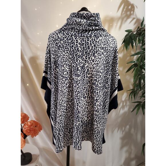Chicos NWT Womens Cotton Cashmere Cinch Cowl Neck Animal Print Poncho Size S/M - Picture 7 of 11